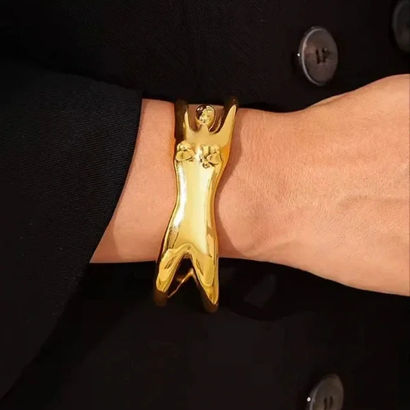 Artful Sculptural Women Body 18K Gold Stainless Steel Cuff Bracelet” - Picture 11 of 17
